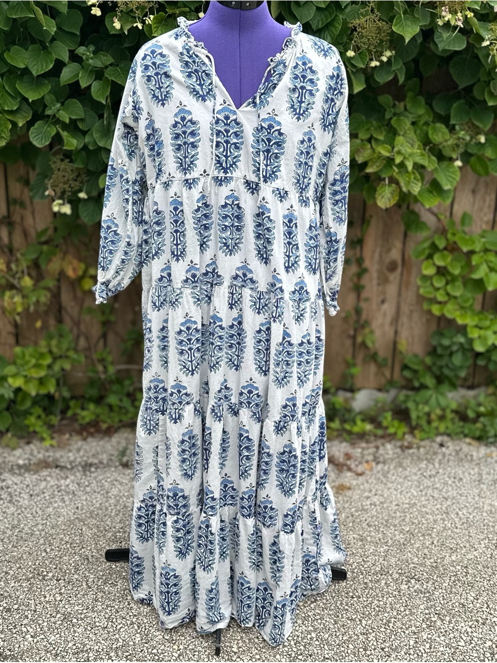 Medium Madison Mathews Bohemian Blue Floral Maxi Dress